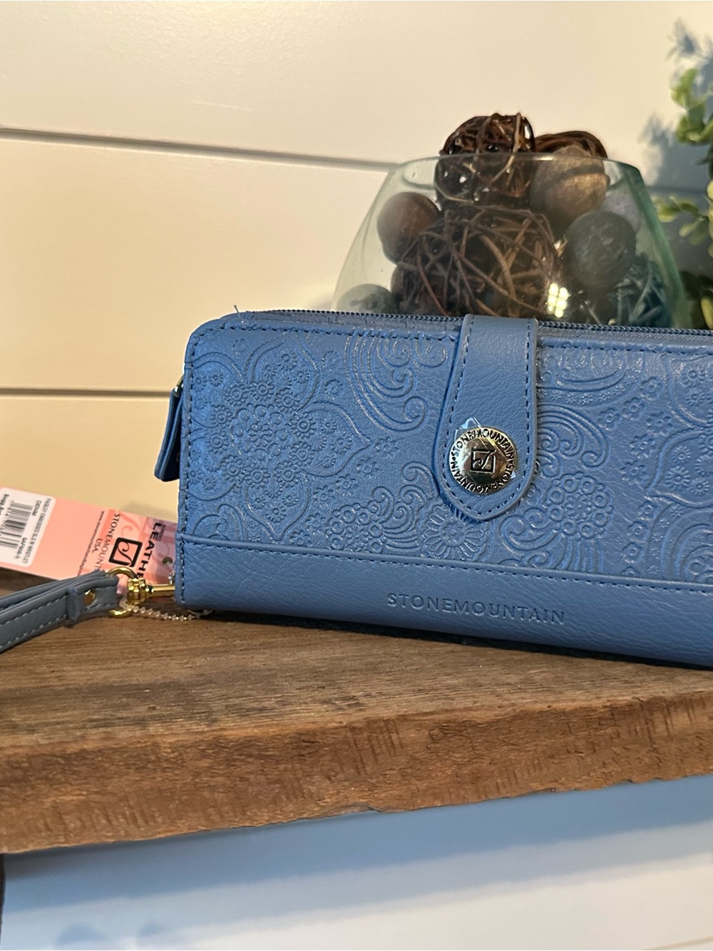 Stone Mountain Accessories Light Blue Embossed Zip Wallet